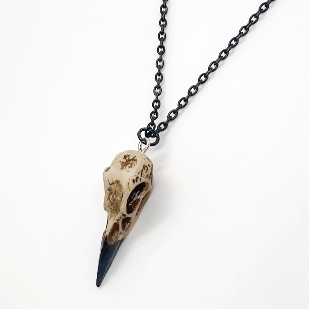 Raven Skull Necklace | Goth Bird Pendant | Bone Skulls Jewelry | Gothic Gift